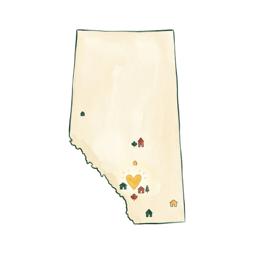 Map of Alberta Maple Care's service area around Calgary