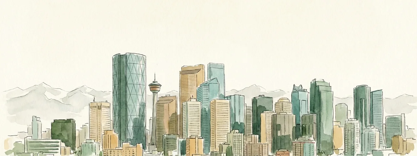 Watercolor illustration of Calgary, Alberta