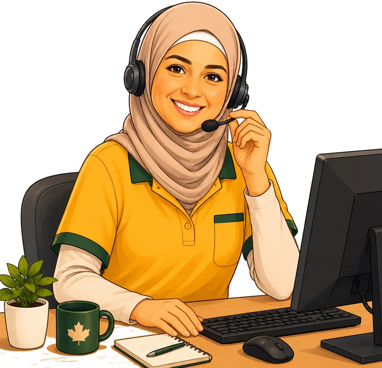 Illustration of an Alberta Maple Care care coordinator with a headset, ready to take your call