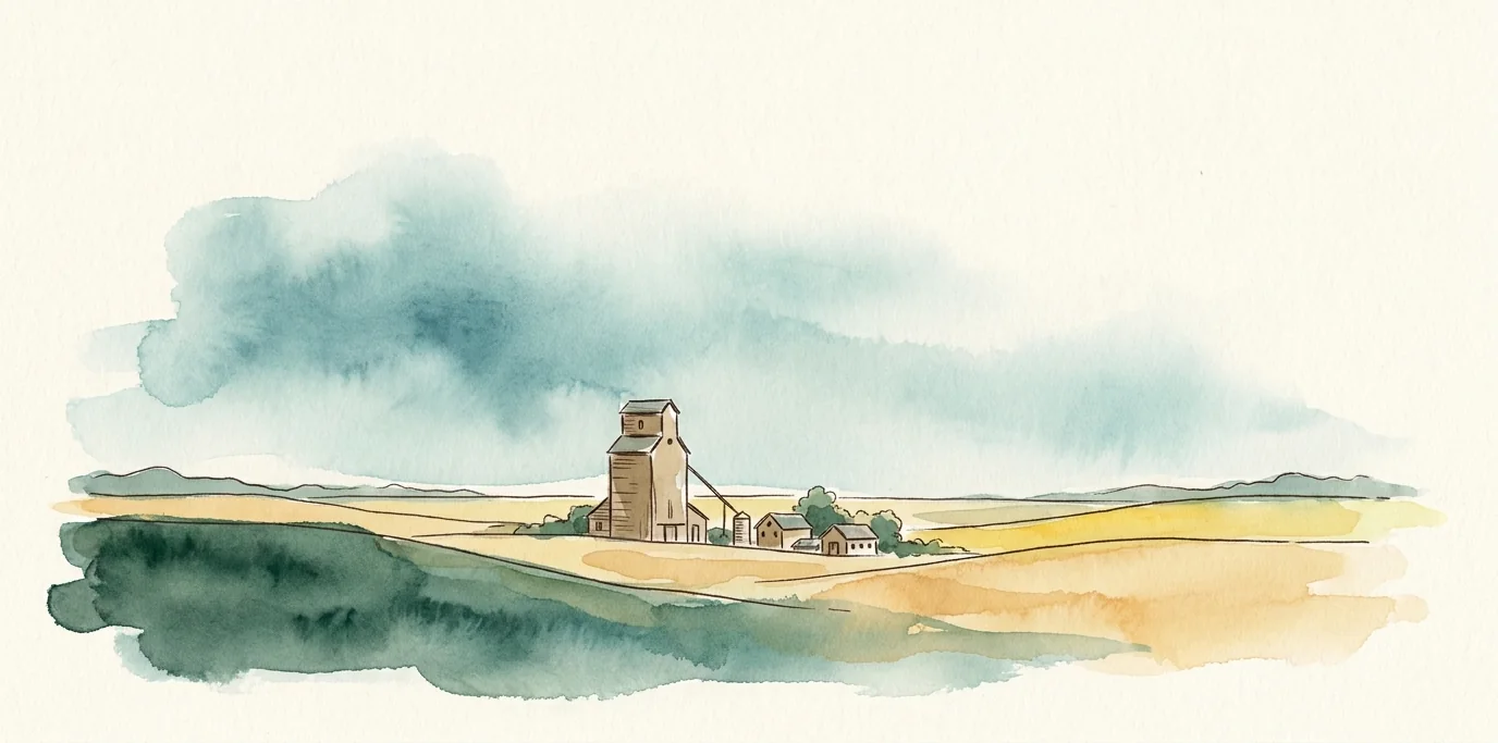Watercolor illustration of Strathmore, Alberta